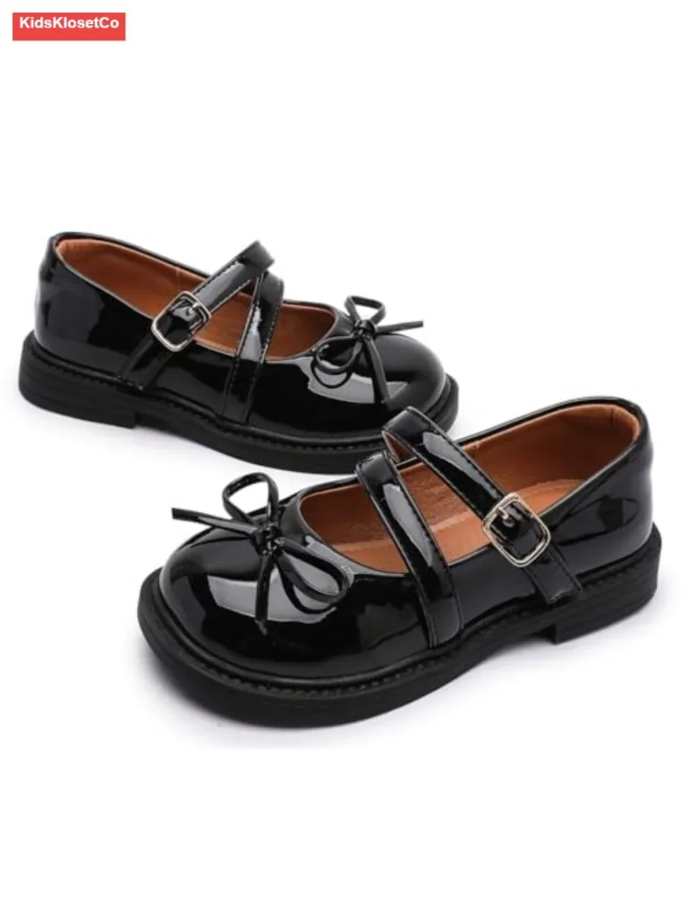 Girls Mary Jane Ballet Flats Bow Buckle Straps Dress Shoes Hook & Loop